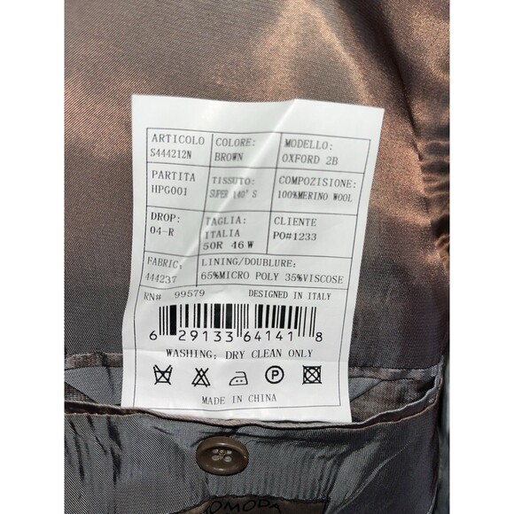 Prontomodo Europa Men 2pc Suit 100% Merino Wool 50R 44x27 Brown Micro Check - Picture 11 of 16